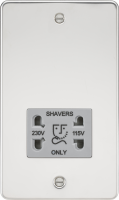 Knightsbridge Flat Plate 115/230V dual voltage shaver socket - polished chrome with grey insert - (FP8900PCG)