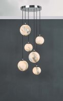 Dar Mikara 6 Light Cluster Pendant Marble Effect Glass & Pol Chr