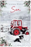 Christmas Card - Son - Red Tractor - Glitter - Out of the Blue
