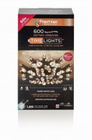 Premier Decorations Timelights Battery Operated Multi-Action 600 LED with Green Cable - Warm White