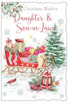 Christmas Card - Daughter & Son-in-law - Sleigh - Glitter - Out of the Blue