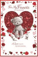 Valentine's Day Card - Fiancee Heart Bear Roses - Glitter - Simon Elvin