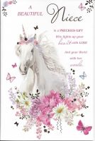 Birthday Card - Niece - Unicorn - Glitter - Sentiments