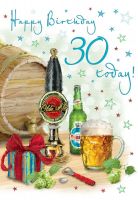 30th Birthday Card - Male Beer - Glitter - Regal