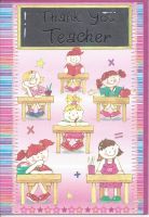 Thank You Teacher Card - Pink Girls - Chalkboard