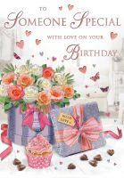 Birthday Card - Someone Special - Cupcake & Roses - Glitter - Regal