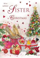 Christmas Card - Lovely Sister - Shoes Presents - Glitter - Regal
