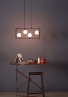 Ensio 4 Light Pendant Matt Black & Opal Glass