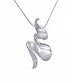 Silver 925 Brushed Drop Ribbon Pendant With Chain
