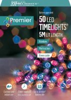 Premier Decorations Timelights Battery Operated Multi-Action 50 LED with Green Cable - Rainbow