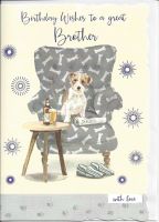 Birthday Card - Brother - Dog - Terrier & Armchair - Out of the Blue