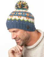 Pure Wool Hand knit - Norse Bobble Hat - Denim Blue