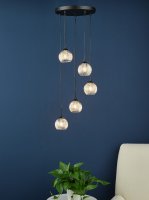 Federico 5 Light Cluster Pendant Black Clear/Wire Glass