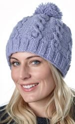 Cable bobble hat - pure wool - hand knitted - lilac