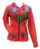 ***SALE*** - 'Cut' and applique flower - hooded jacket - red