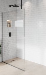 Purity Collection 900mm Matt Black Wetroom Panel with Ceiling Bar