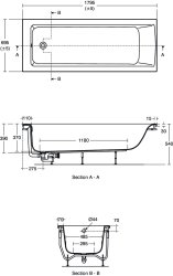 Ideal Standard Concept 180 x 70cm Idealform Rectangular Bath