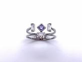 Silver Double Row Purple & White CZ Ring O