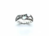 Silver Created Opal and Marcasite Ring