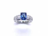 Silver Dark Blue & Clear CZ Fancy Solitaire Ring