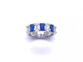 Silver Oblong Dark Blue & Clear CZ 7 Stone Ring