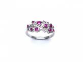 Silver Ruby Heart Cluster Ring