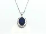 Silver blue and white CZ cluster pendant & Chain
