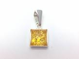 Silver Yellow Amber Square Pendant