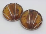 Silver Amber Round Clip On Earrings