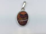 Silver Amber Oval Pendant 15mm