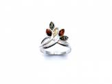 Silver Multi Amber Leaves Ring