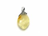 Silver Milky Amber Pendant 44x21mm