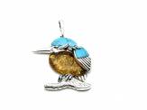 Silver Amber & Turquoise Kingfisher Pendant
