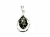 Silver Green Amber Oval Pendant 36x17mm