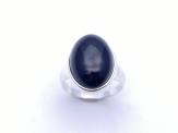 Silver Black Oval Whitby Jet Ring Size P