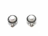 Silver and Marcasite Dress Pearl Clip On Earrings