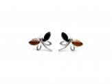 Silver Amber & Whitby Jet Dragonfly Stud Earrings