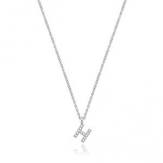 Silver Rhodium Plated CZ Initial Necklace H