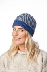 NAYA Texture Stripe - pure wool beanie - blue pepper grey