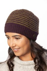 NAYA Texture Stripe - pure wool beanie - aubergine green