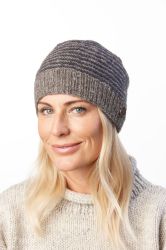 NAYA Texture Stripe - pure wool beanie - marl brown smoke