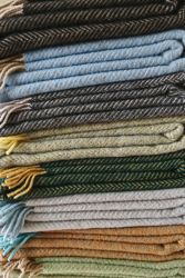 Tweedmill Herringbone Throw 100% Pure New Wool - Lemon & Ocean Blue
