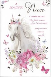 Birthday Card - Niece - Unicorn - Glitter - Sentiments