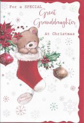 Christmas Card - Great Granddaughter - Stocking - Glitter - Out of the Blue