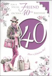 40th Birthday Card - Special Friend - Glitter