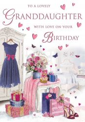 Birthday Card - Granddaughter - Dress Flowers Present - Regal