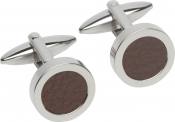 Stainless Steel Cufflinks With Brown Leather Inlay