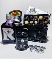 Sloe Port Celebration Hamper: Sloe Port 35cl, Sloe Port Fruit Cake, Sloe Port Jelly, Belgian Chocolates and Chocolate Mints