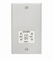 Knightsbridge 115/230V Dual Voltage Shaver Socket with White Insert - Square Edge Brushed Chrome - (CS89BCW)