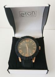 ETON Mens Watch Jumbo Leather Strap Black & Rose Gold - 3246J